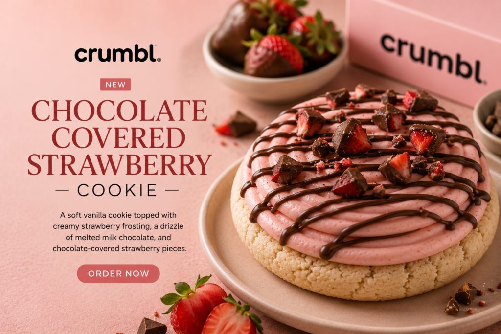 chocolate covered strawberry crumbl cookie