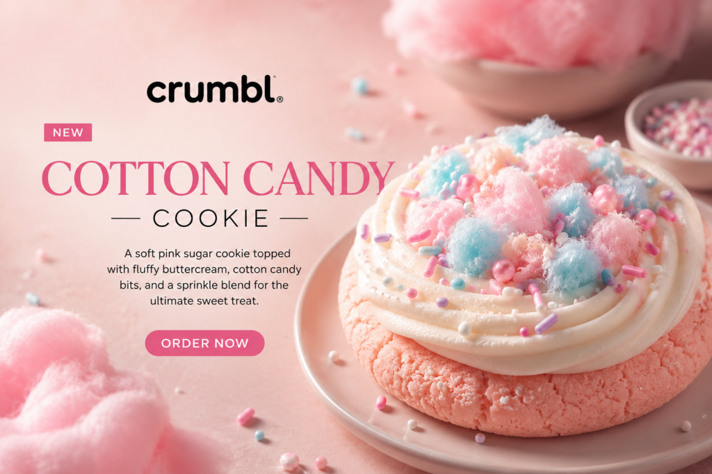 cotton candy crumbl cookie