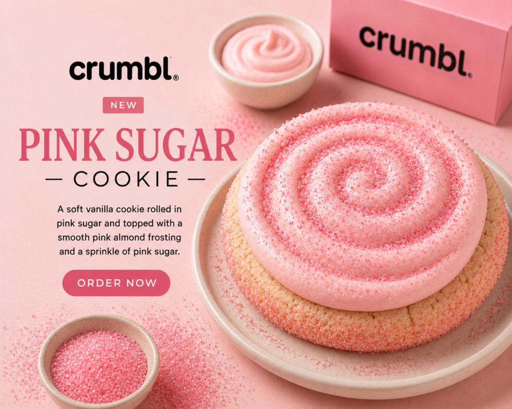 pink sugar crumbl cookie
